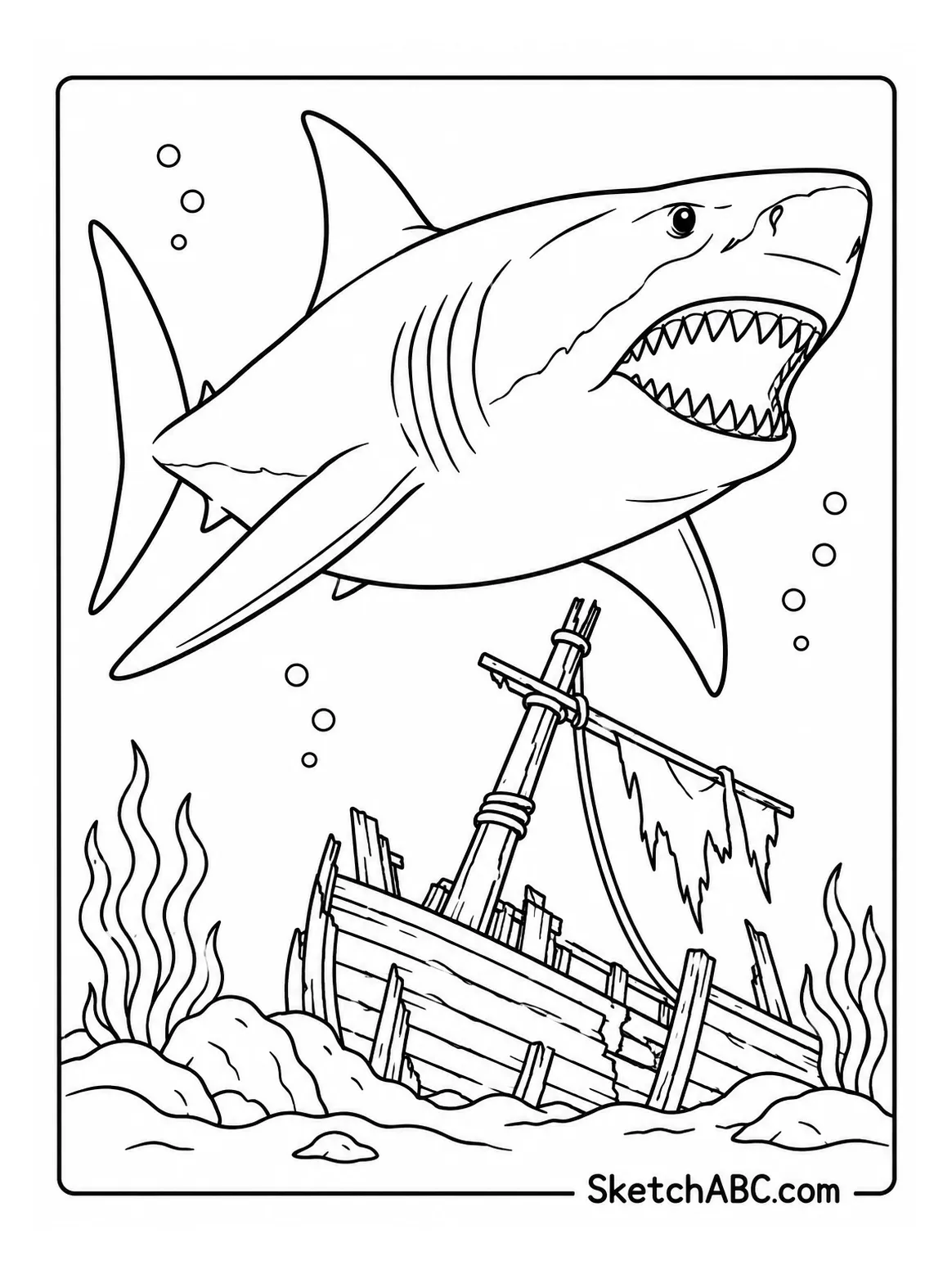 Megalodon Over Ancient Wreck coloring pages Megalodon Over Ancient Wreck coloring pages