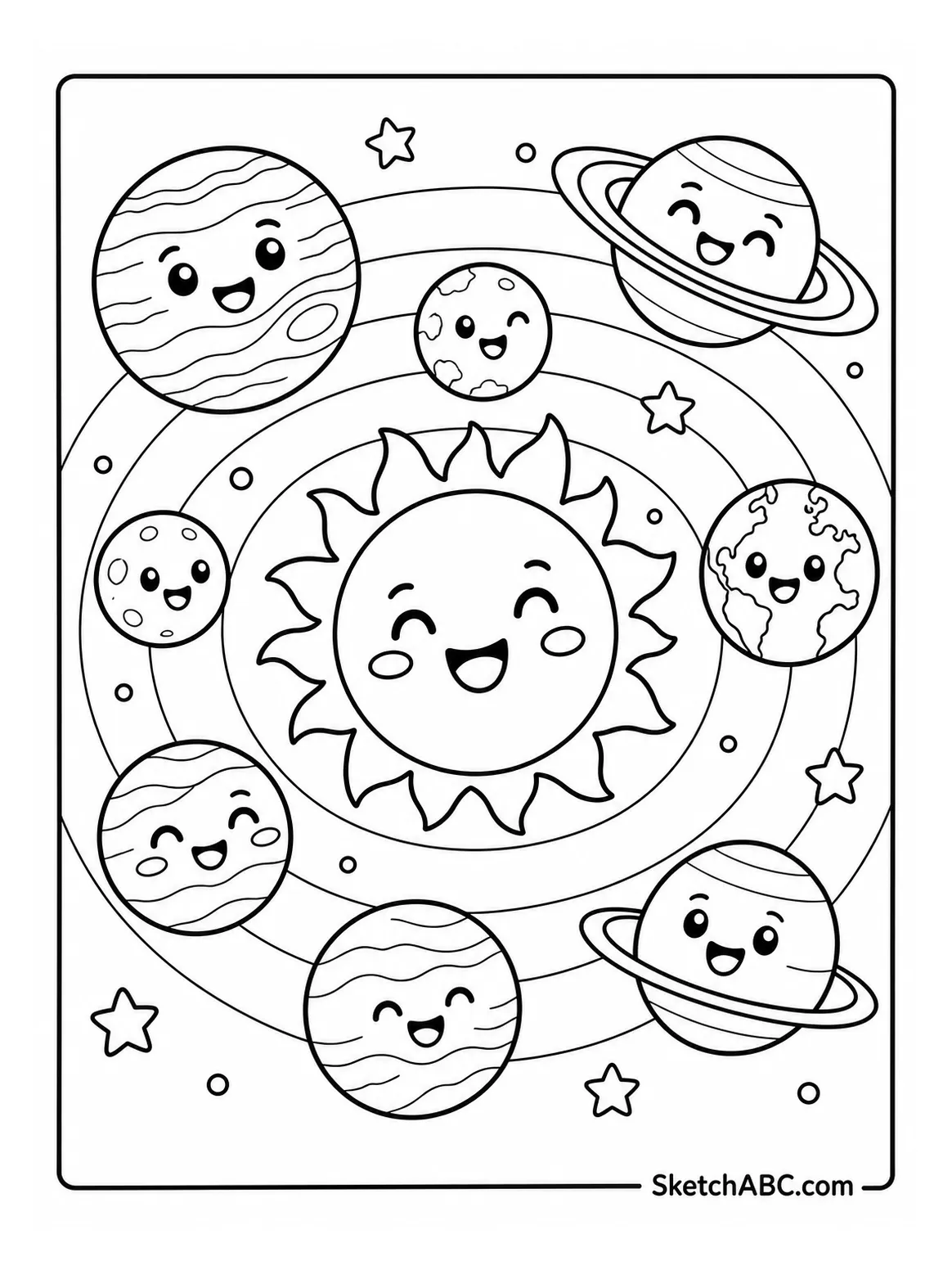Cute and Happy Solar System coloring pages