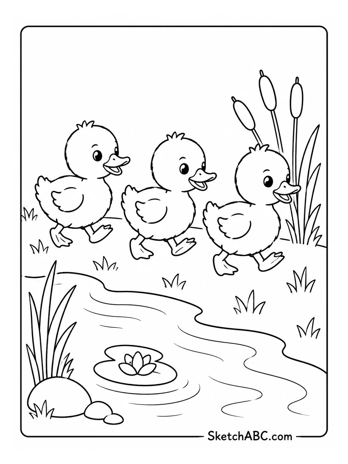 Ducklings by the Pond coloring pages Ducklings by the Pond coloring pages
