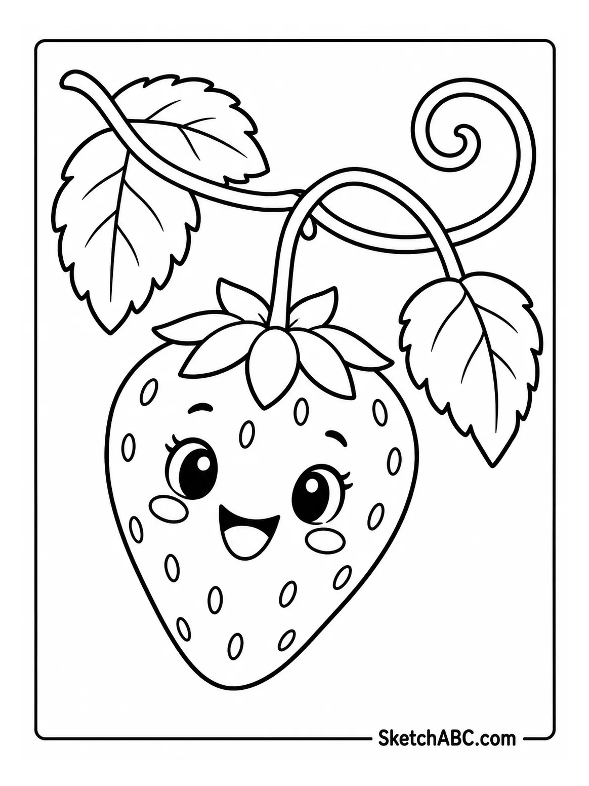 Cute Strawberry Hanging on a Vine coloring pages