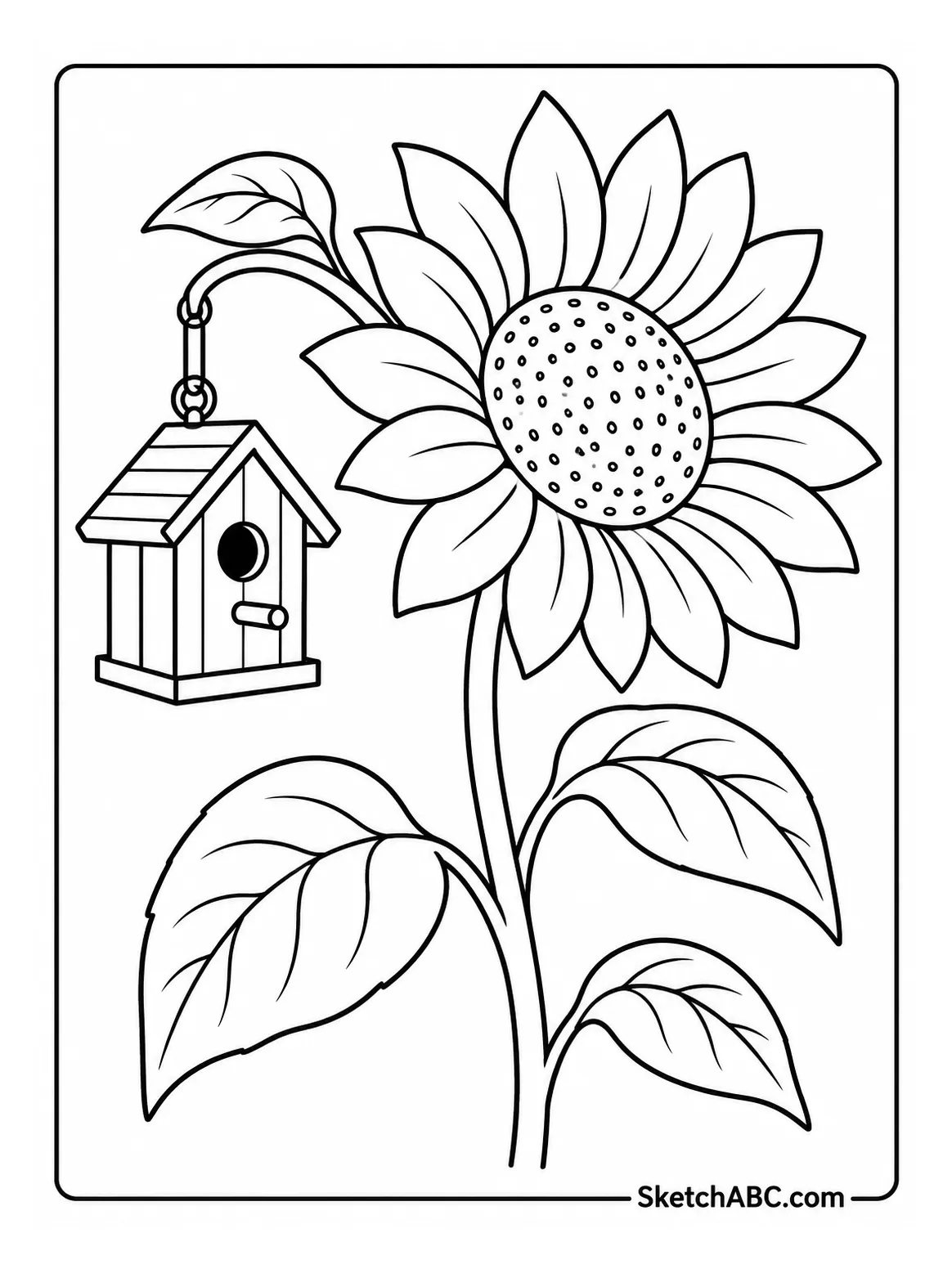 Sunflower and Birdhouse coloring pages Sunflower and Birdhouse coloring pages
