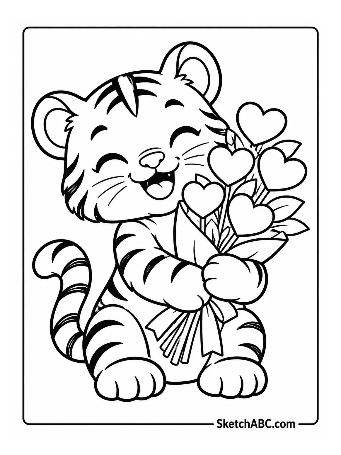 Baby Tiger with Heart Bouquet coloring pages Baby Tiger with Heart Bouquet coloring pages