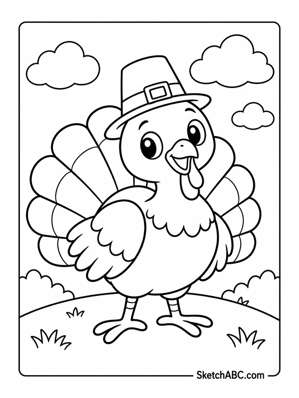 Kawaii Pilgrim Hat Turkey on Hill coloring pages Kawaii Pilgrim Hat Turkey on Hill coloring pages