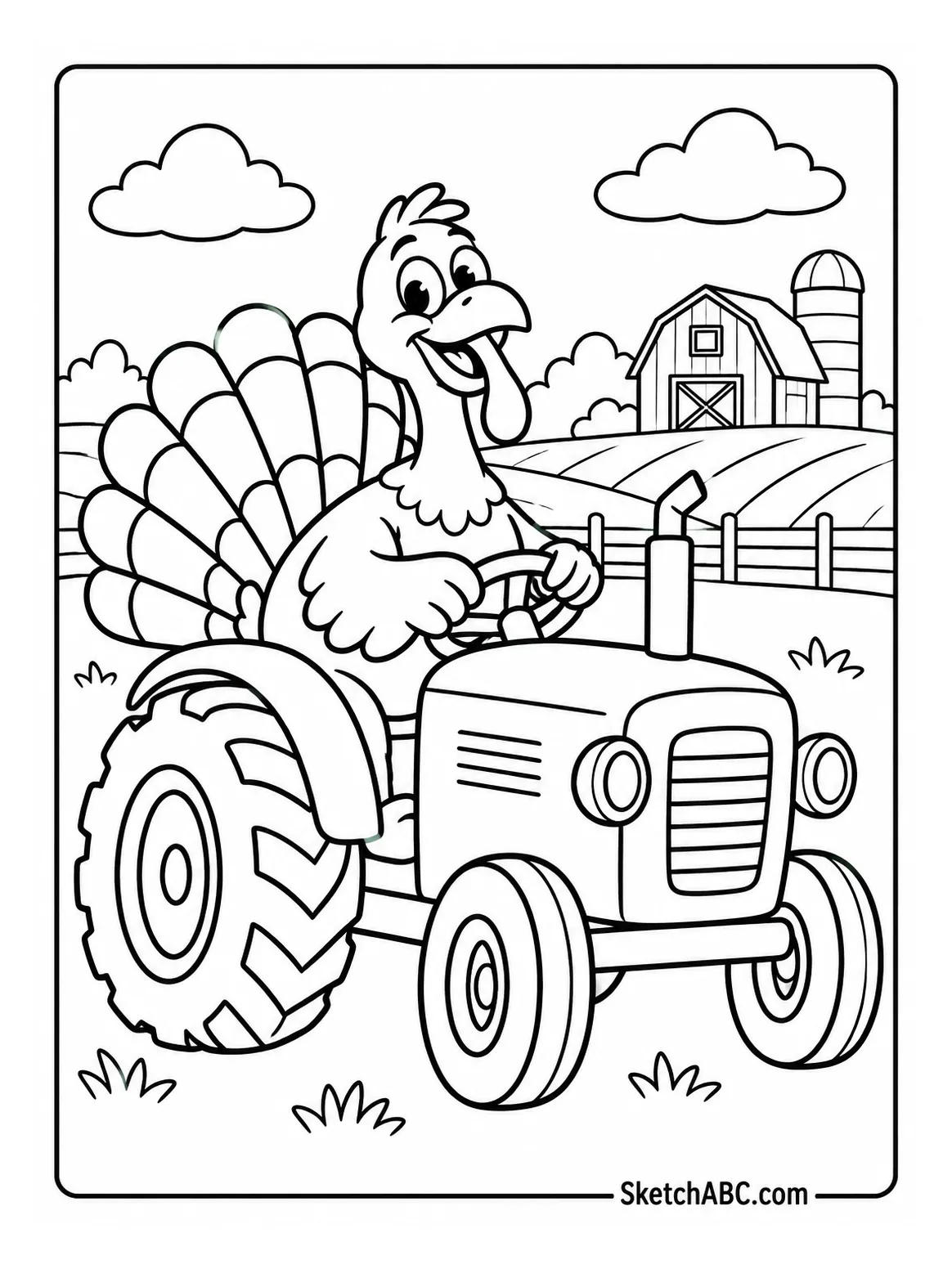 Turkey on a Tractor coloring pages Turkey on a Tractor coloring pages