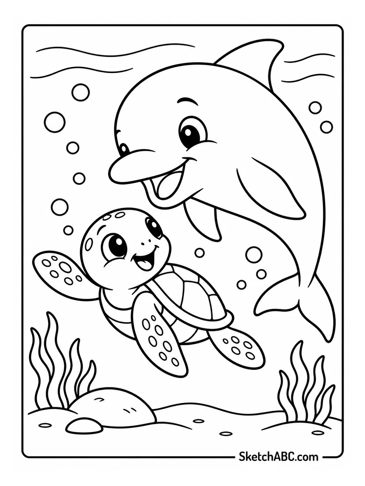 Kawaii Turtle Dolphin Swim coloring pages Kawaii Turtle Dolphin Swim coloring pages