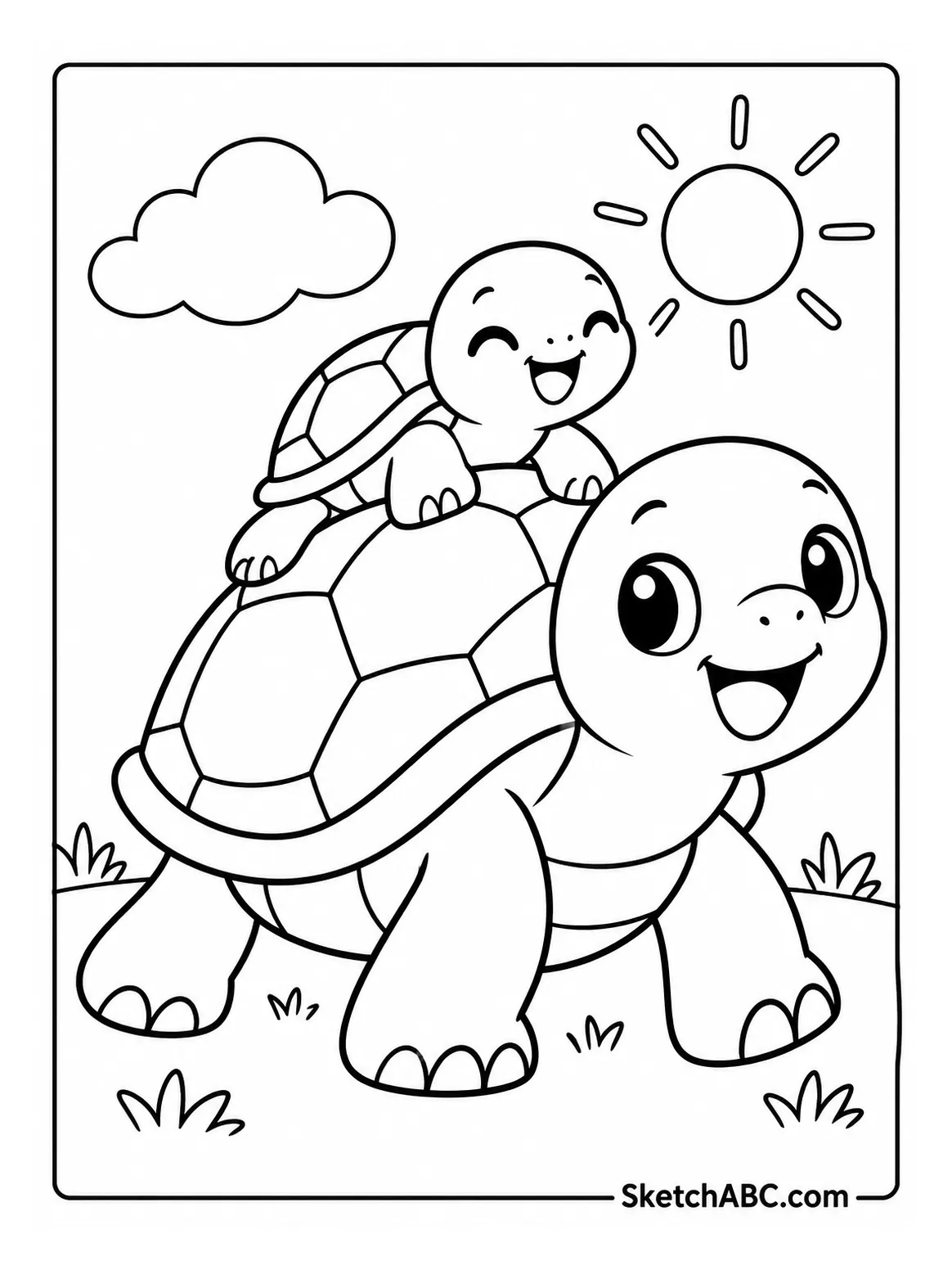 Kawaii Turtle Piggyback coloring pages Kawaii Turtle Piggyback coloring pages