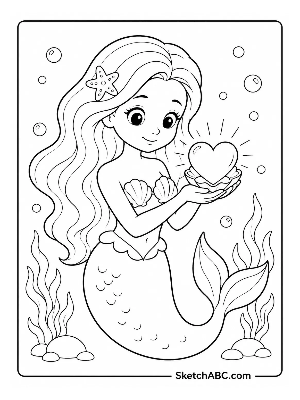 Mermaid With Heart Pearl coloring pages