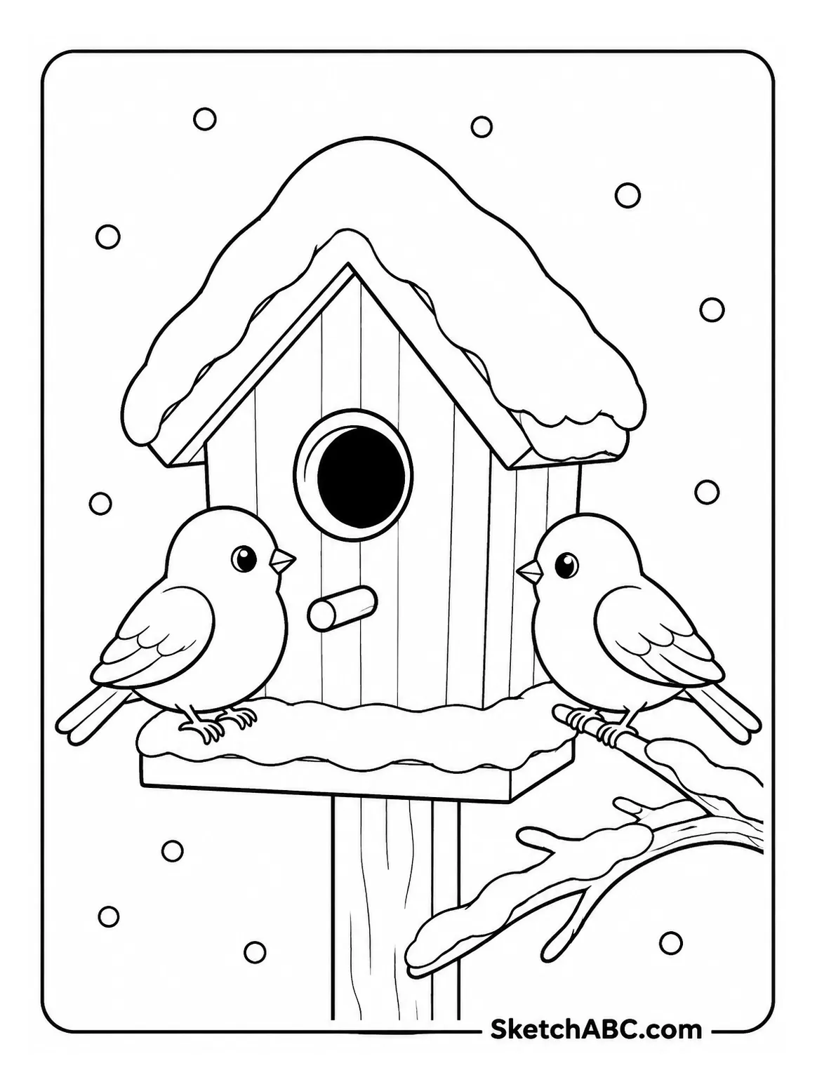 Birdhouse in Winter coloring pages Birdhouse in Winter coloring pages
